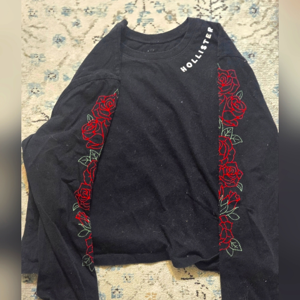 Hollister Black Rose Embroidered Long Sleeve
